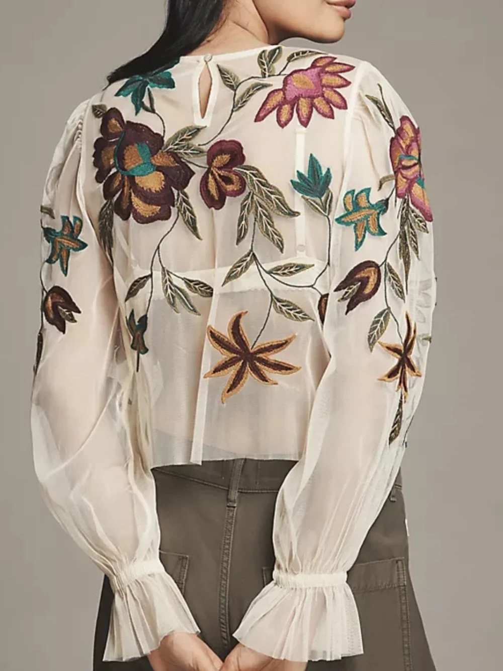 Anthropologie Layla Embroidered Appliqué Mesh Blouse - Picture 2 of 5